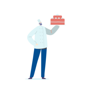 Chef holding a cake